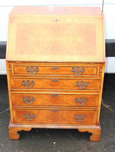 1960's Quality Burr Walnut Bureaux with Nice Inlay + Key (1 of 6)