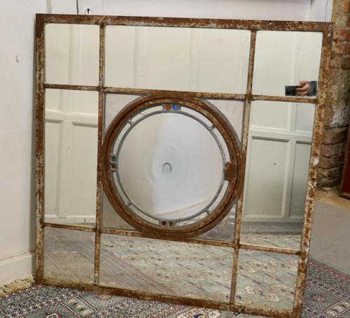 Large 19th Century Industrial Window Mirror with Central Leaded Bottle Glass Opening (1 of 8) Large 19th Century Industrial Window Mirror with Central Leaded Bottle Glass Opening (1 of 8)