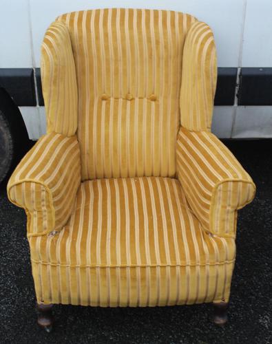 1940s Mahogany Wingback Armchair Upholstered in Gold. Nice Shape (1 of 3)