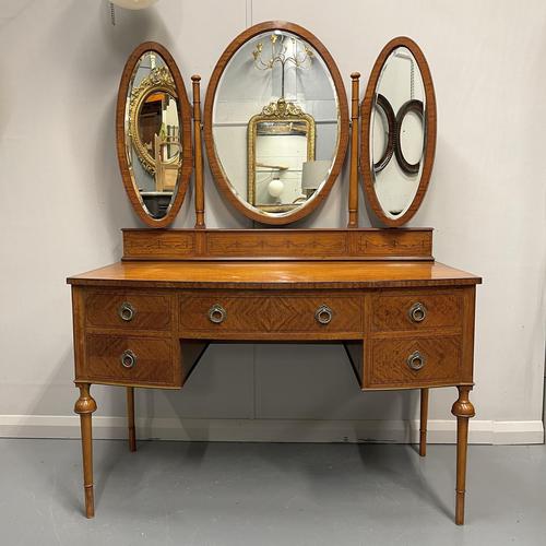 Satinwood Inlaid Dressing Table with Adjustable Mirrors (1 of 10)