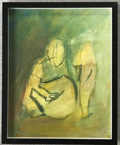 Original oil on canvas 'Mother and child' by Doreen Heaton Potworowski. 1920-2014. Initialled 1973. Framed. (1 of 2) Original oil on canvas 'Mother and child' by Doreen Heaton Potworowski. 1920-2014. Initialled 1973. Framed. (1 of 2)
