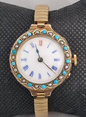Ladies 9K Wristwatch Pearl & Turquoise (1 of 6) Ladies 9K Wristwatch Pearl & Turquoise (1 of 6)