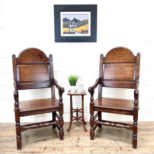 Pair of Antique Oak Throne Chairs (1 of 10)