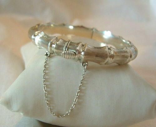 Vintage Silver Bamboo Bangle 1978 Ornate Bracelet 7" Length 13.7 Grams (1 of 12)