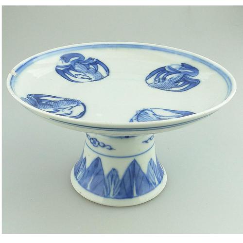 A Chinese Porcelain B&w Pedestal Tazza Comport Signed 19thc (1 of 6) A Chinese Porcelain B&w Pedestal Tazza Comport Signed 19thc (1 of 6)