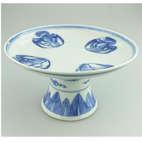 A Chinese Porcelain B&w Pedestal Tazza Comport Signed 19thc (1 of 6)