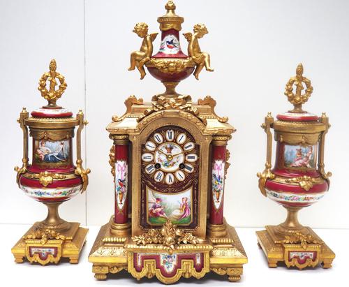Incredible French Sevres Mantel Clock French Striking 8-day Garniture Clock Set (1 of 19) Incredible French Sevres Mantel Clock French Striking 8-day Garniture Clock Set (1 of 19)