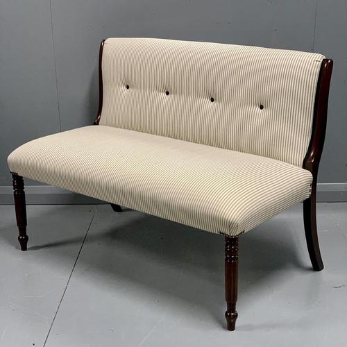 Regency scroll back window seat in buttoned ticking stripe (1 of 5) Regency scroll back window seat in buttoned ticking stripe (1 of 5)