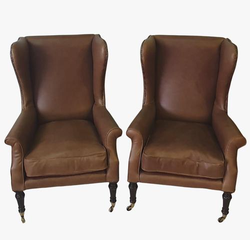 19th Century Pair of Wingback Leather Armchairs (1 of 6)