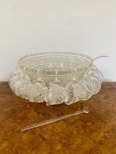 Large Unusual Antique Edwardian Quality Glass Punch Bowl with Eighteen Original Cups (1 of 14) Large Unusual Antique Edwardian Quality Glass Punch Bowl with Eighteen Original Cups (1 of 14)
