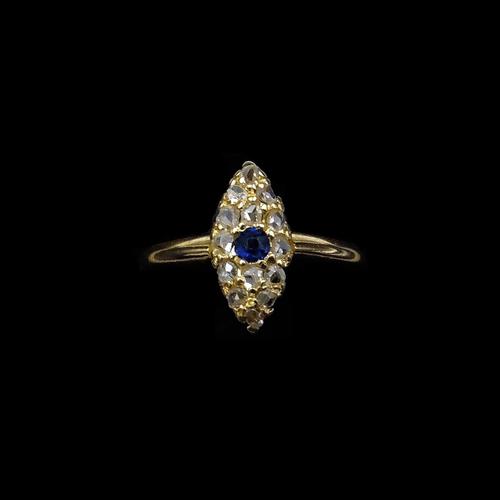 Antique Blue Sapphire & Rose Cut Diamond Marquise Navette 18ct Gold Ring (1 of 9) Antique Blue Sapphire & Rose Cut Diamond Marquise Navette 18ct Gold Ring (1 of 9)