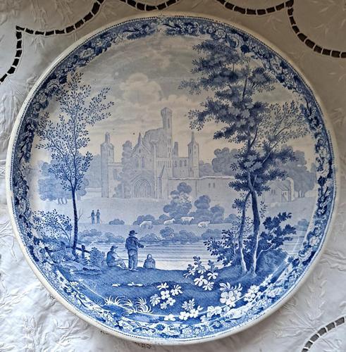 Antique English Georgian Blue & White Transfer "Kirkstall Abbey, Yorkshire" Tazza (1 of 3)