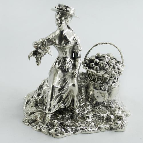 Cast Victorian Silver Plated Ink Stand Shaped as a Female Fruit Seller (1 of 8)