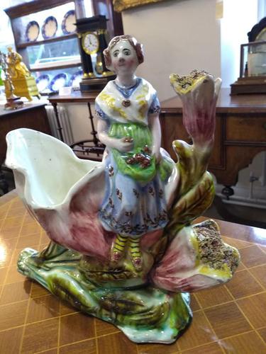 Staffordshire Pottery Flower Vase & Lady (1 of 4)