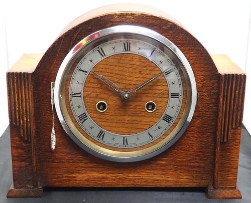 Good Oak Antique Art Deco 8 Day Striking Mantel Clock by Haller (1 of 12)