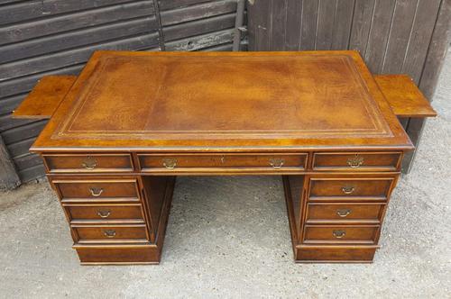 Georgian Design Burr Walnut Pedestal Desk (1 of 8)