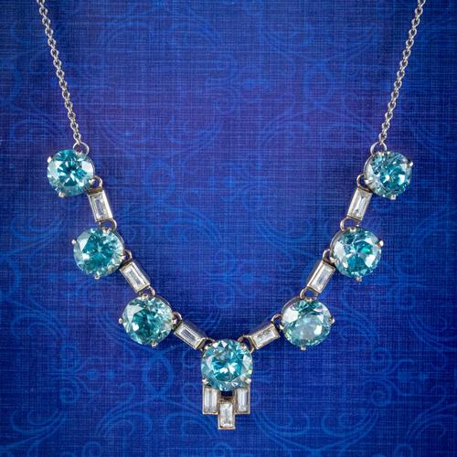 Art Deco Blue Zircon Lavaliere Necklace Silver 20ct of Zircon c.1920 (1 of 6)