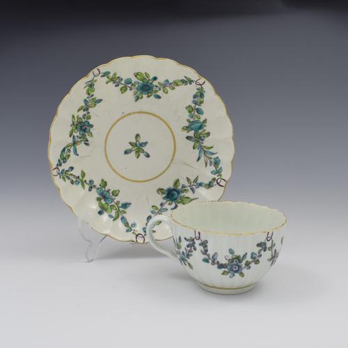 First Period Worcester Porcelain Fluted Cup & Saucer c.1770 (1 of 10)