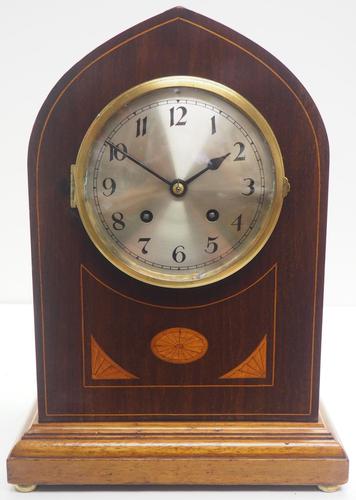 Rare English Quarter Striking Mantel Clock - 8 Day Inlaid Lancet Mantle Clock (1 of 12)