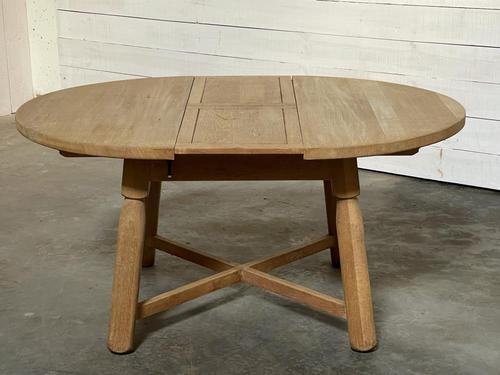 Round Bleached Oak Farmhouse Dining Table with Leaf (1 of 18)