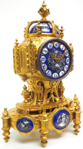 Antique 8 Day Ormolu Mantel Clock Sevres Gothic Knight Tower French Mantle Clock (1 of 8)