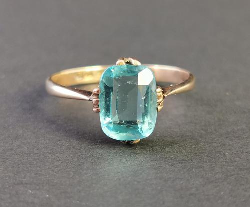 Vintage Art Deco Blue Zircon Solitaire Ring, 9ct Gold (1 of 9)