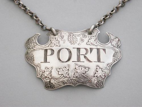 George II Chased Silver Escutcheon Wine Label Port, By Robert Collier, London, c1750. (1 of 7) George II Chased Silver Escutcheon Wine Label Port, By Robert Collier, London, c1750. (1 of 7)
