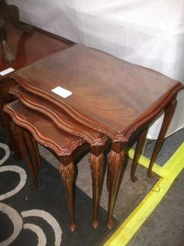 Nest of Three Glass Topped Tables in Mahogany (1 of 2)