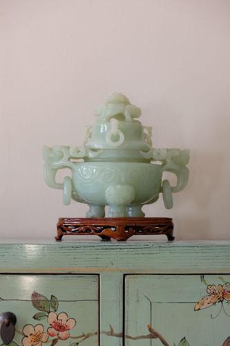 Carved Jade Twin Dragon Handled Tripod Incense Censer (1 of 18)