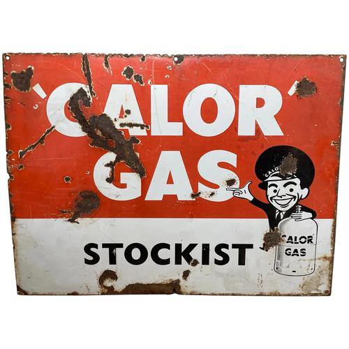 Vintage Original English 1950's Enamel Advertising Sign Calor Gas Stockist (1 of 22)