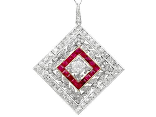 3.48ct Diamond & 0.53ct Ruby, Platinum Pendant / Brooch - Antique c.1900 (1 of 15) 3.48ct Diamond & 0.53ct Ruby, Platinum Pendant / Brooch - Antique c.1900 (1 of 15)