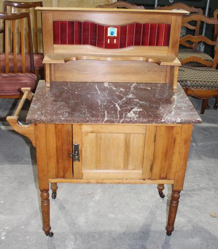 Satin Walnut Marble Top Washstand - 1920s (1 of 4) Satin Walnut Marble Top Washstand - 1920s (1 of 4)