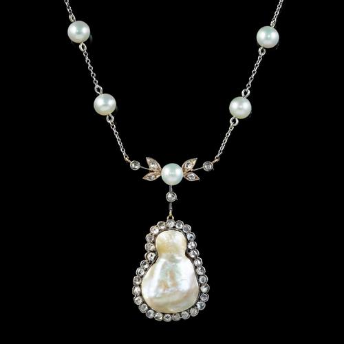 Art Deco Baroque Pearl Diamond Lavaliere Necklace 18ct Gold 2ct of Diamond c.1920 (1 of 9) Art Deco Baroque Pearl Diamond Lavaliere Necklace 18ct Gold 2ct of Diamond c.1920 (1 of 9)