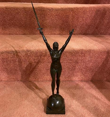 French Bronze Figure of Naked Woman Holding a Sword Aloft – ‘La Deliverance’ Signed: Emile Guillaume (1 of 10)