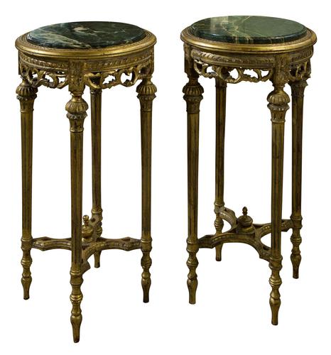 Pair of French Giltwood Carved Marble Top Stands (1 of 6) Pair of French Giltwood Carved Marble Top Stands (1 of 6)