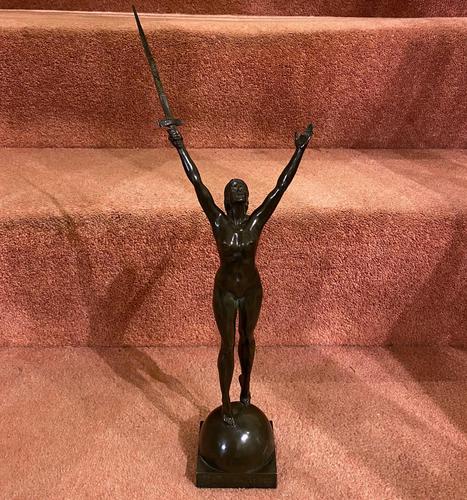 French Bronze Figure of Naked Woman Holding A Sword Aloft – ‘La Deliverance’ Signed: Emile Guillaume (1 of 7) French Bronze Figure of Naked Woman Holding A Sword Aloft – ‘La Deliverance’ Signed: Emile Guillaume (1 of 7)