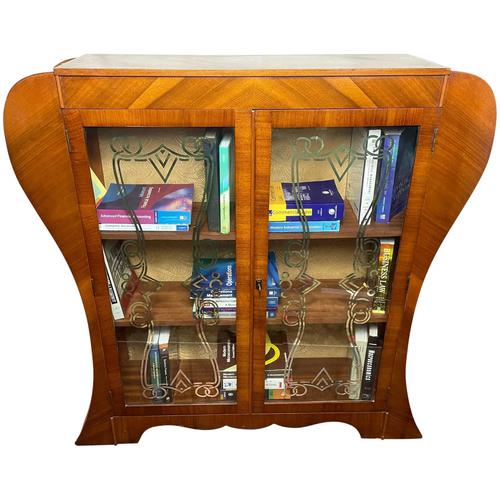 Art Deco Walnut Curved Bookcase Display Storage Cabinet (1 of 29)