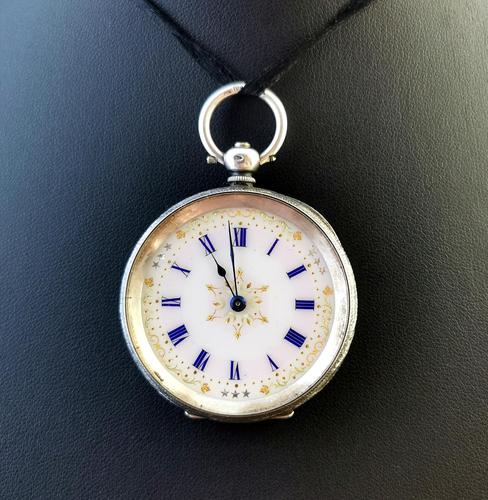 Antique Fine Silver Pocket Watch, Ladies Fob Watch (1 of 13)