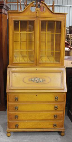 1940's Yellow Painted Bureaux Bookcase in Crackled Effect (1 of 4)