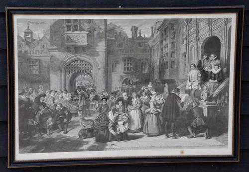 Large 19th Century Engraving - Busy Interior Courtyard Scene (1 of 6) Large 19th Century Engraving - Busy Interior Courtyard Scene (1 of 6)