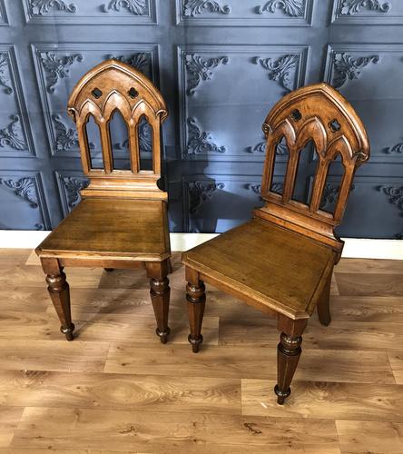 Pair of Victorian Gothic Style Hall Chairs (1 of 13)