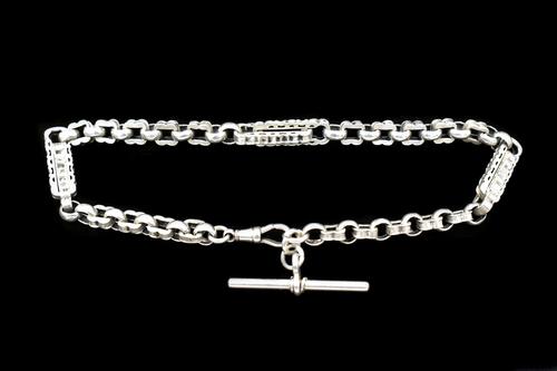 Antique Fancy Link Short Silver Albert Watch Chain with Dog Clip and T-Bar (1 of 8) Antique Fancy Link Short Silver Albert Watch Chain with Dog Clip and T-Bar (1 of 8)