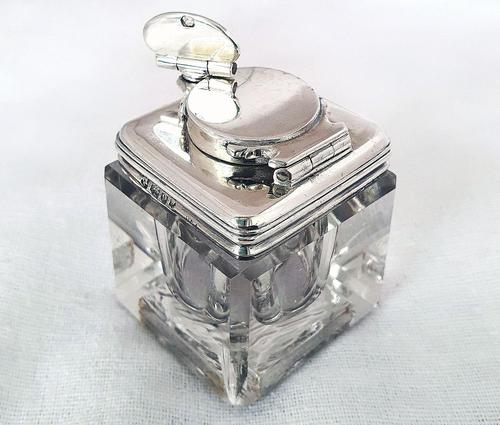 Antique Georgian 1829 Solid Sterling Silver & Glass Travelling Inkwell Ink Pot - 19th Century (1 of 10)