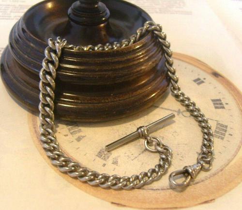 Antique Pocket Watch 1890s Victorian Large Silver Nickel Graduated Albert (1 of 11)