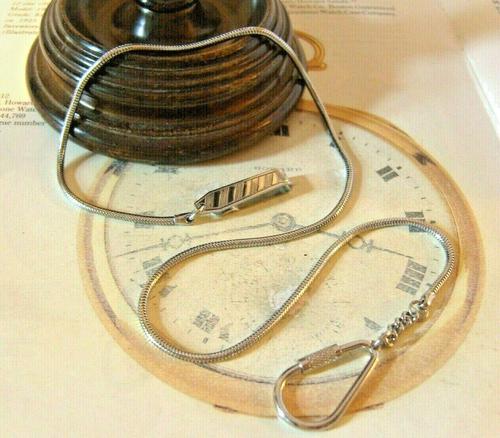 Vintage Pocket Watch Chain 1970s Long Silver Chrome Snake Link Albert & Belt Clip (1 of 10) Vintage Pocket Watch Chain 1970s Long Silver Chrome Snake Link Albert & Belt Clip (1 of 10)
