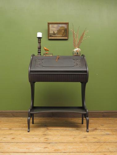 Antique Art Nouveau Black Writing Bureau Desk with Carvings, Lockable, Gothic (1 of 23) Antique Art Nouveau Black Writing Bureau Desk with Carvings, Lockable, Gothic (1 of 23)