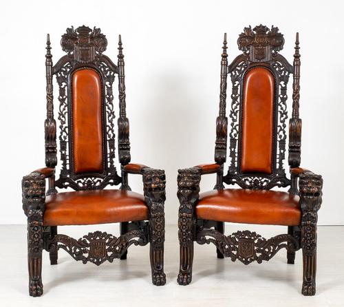 Superb Pair of Oak Throne Chairs (1 of 14) Superb Pair of Oak Throne Chairs (1 of 14)