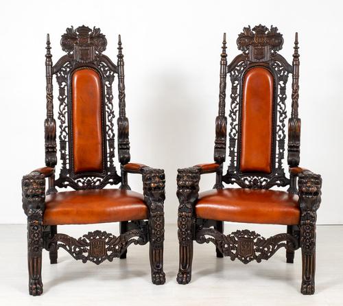 Superb Pair of Oak Throne Chairs (1 of 14)