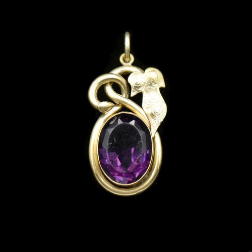 Antique Amethyst Paste Oval Rolled Gold Ivy Leaf Pendant (1 of 9)