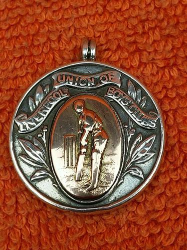 Antique Sterling Silver Hallmarked & Rose Watch Fob 1919, Cricket, Liverpool Union of Boys Club (1 of 4)